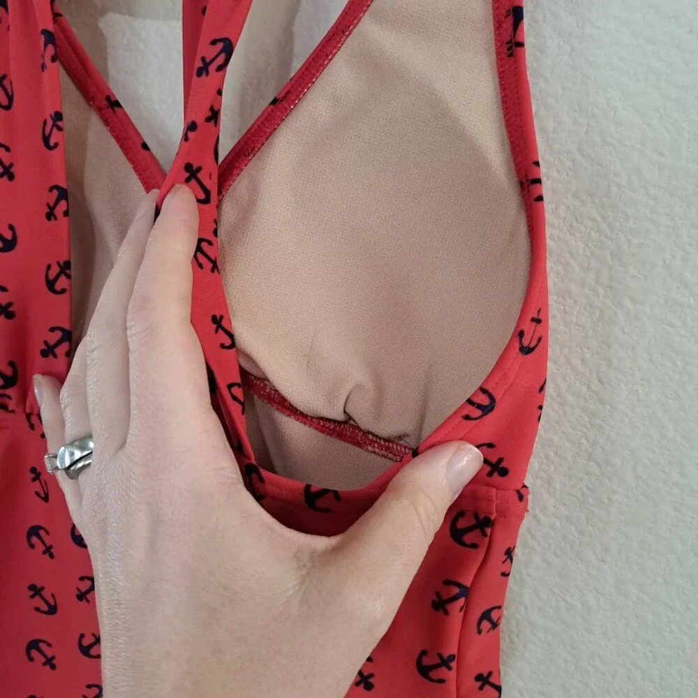 Downeast Basics Swimsuit Swim Top Tankini Coral Reef Red Women's XS Nautical‎